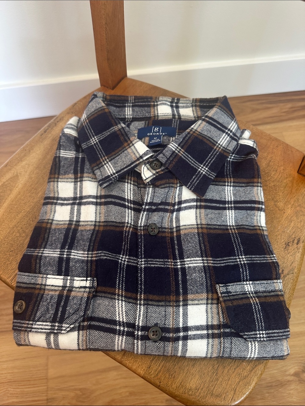 George Navy, White and Brown Plaid Button-Down Shirt